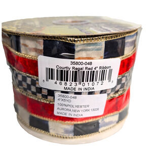 Mackenzie Childs Regal Red Velvet 4" Ribbon With Courtly Check Roll 5 yards